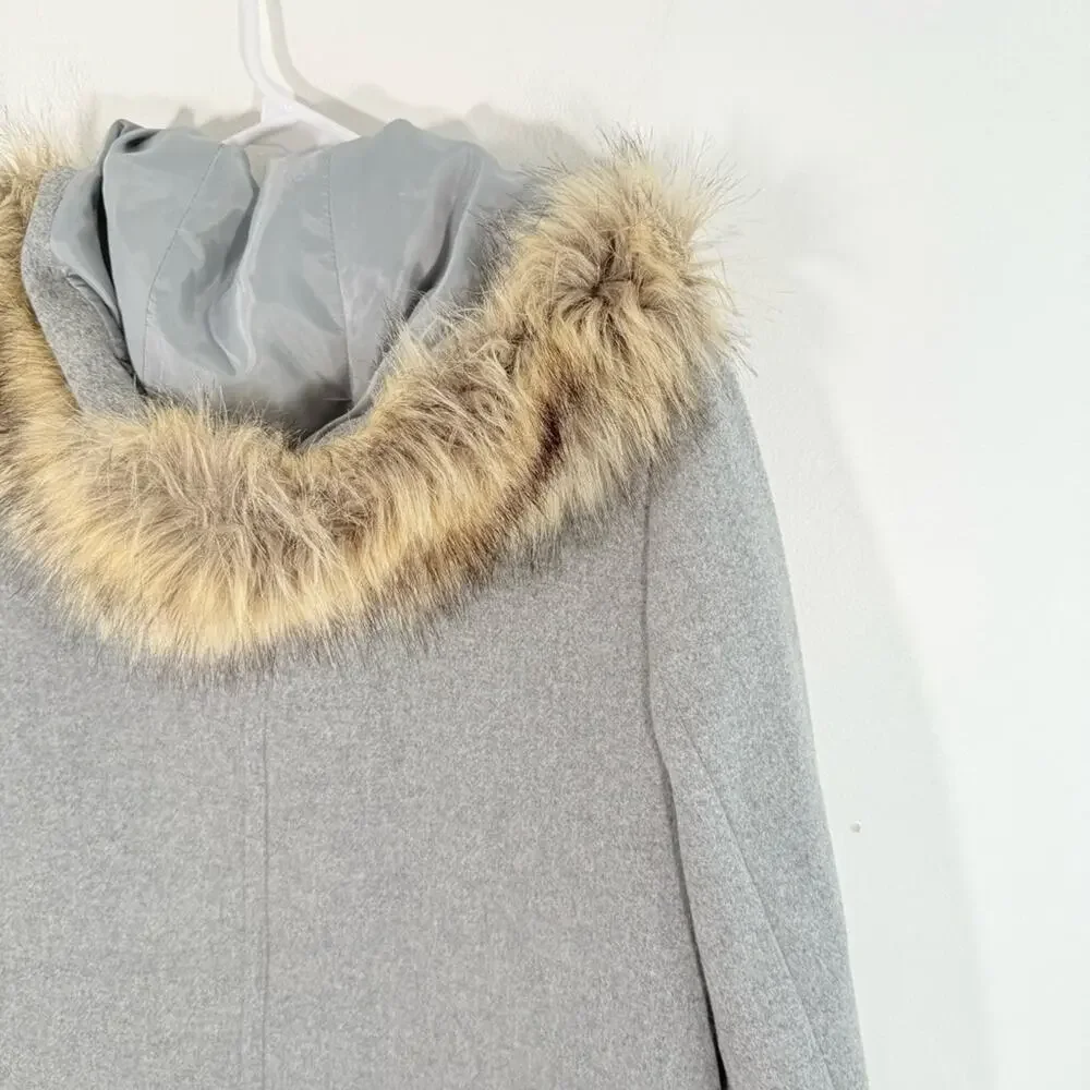 J. Crew Gray Wool Blend Faux Fur Trim Hooded Parka Coat Size 0